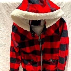 Fox Girls red and black flannel Sherpa jacket